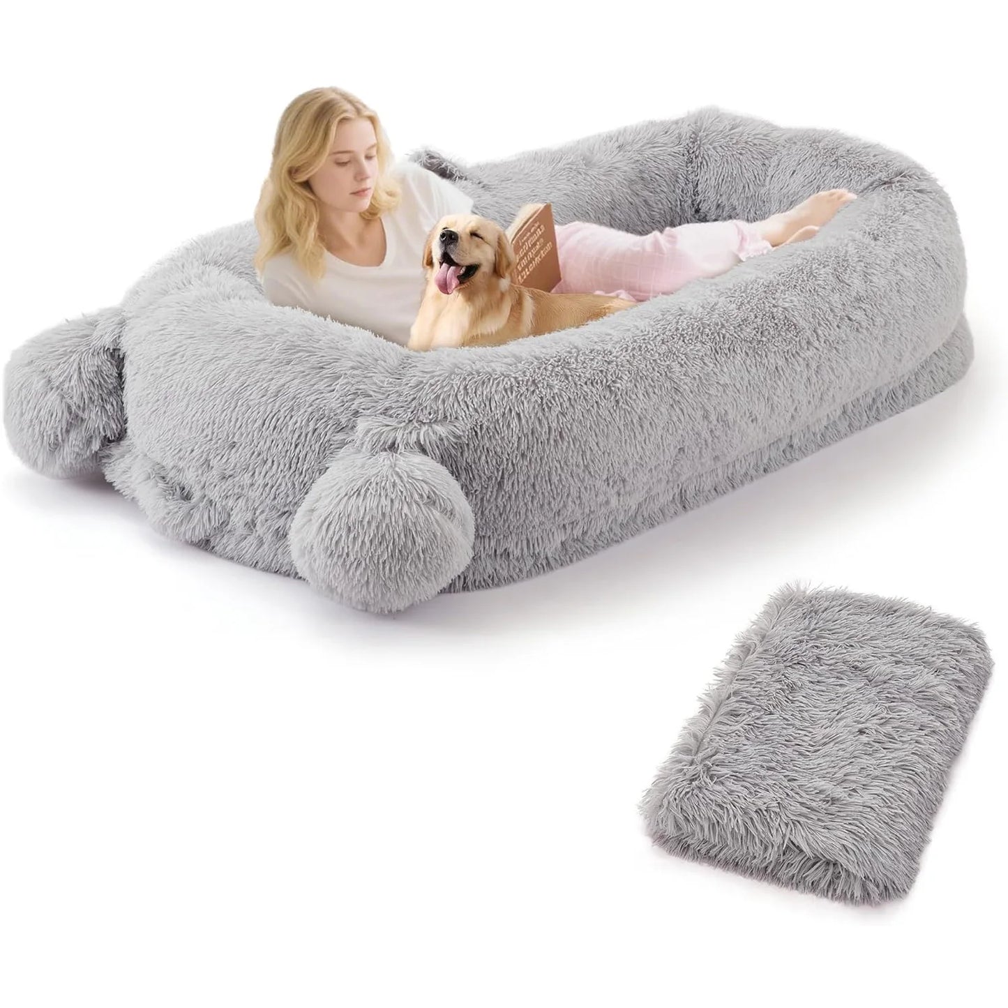 HiMISSCN Dog Bed With Removable Cover Storage Pockets And Matching Blanket