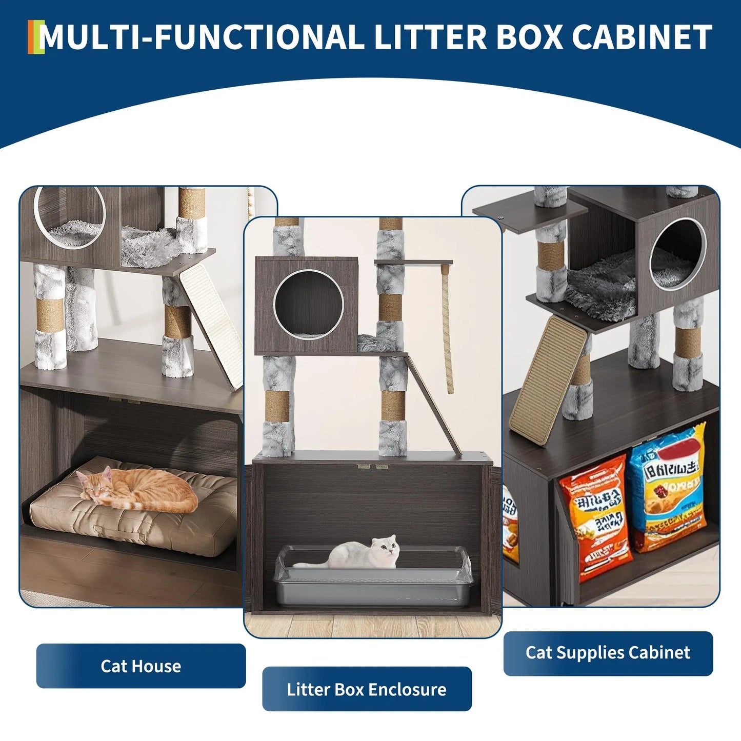 HiMISS Multi Level Cat Tree With Litter Box Capsule Nest