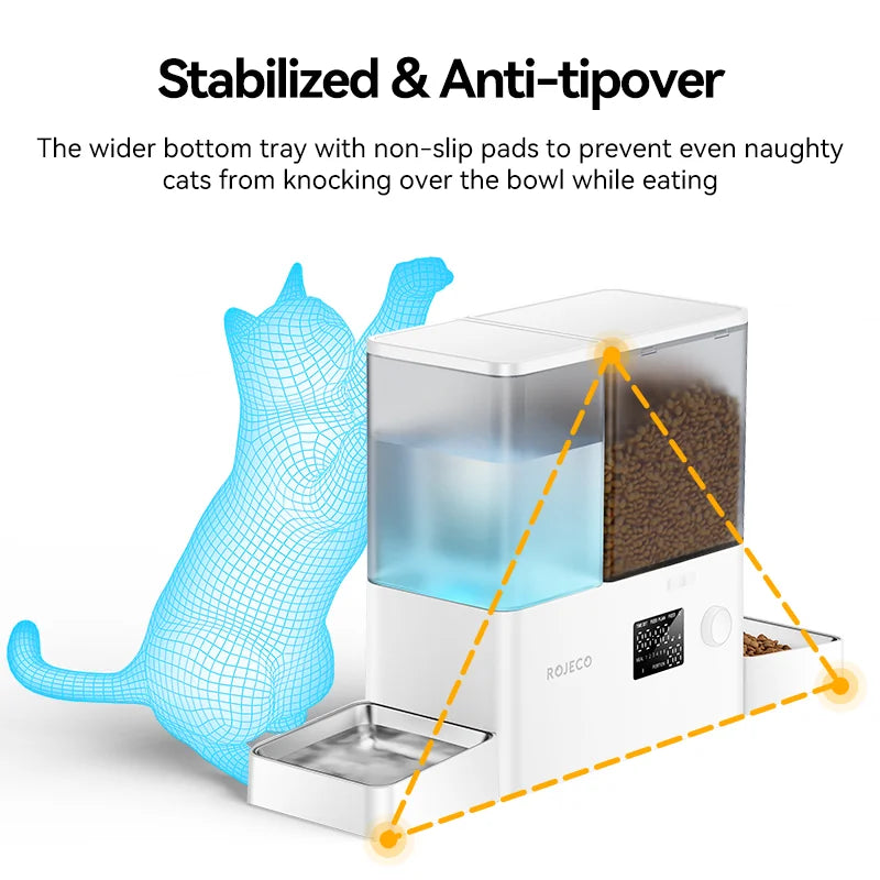 ROJECO 2In1 Automatic Pet Feeder and Water Fountain Kibble Dispenser for Cats