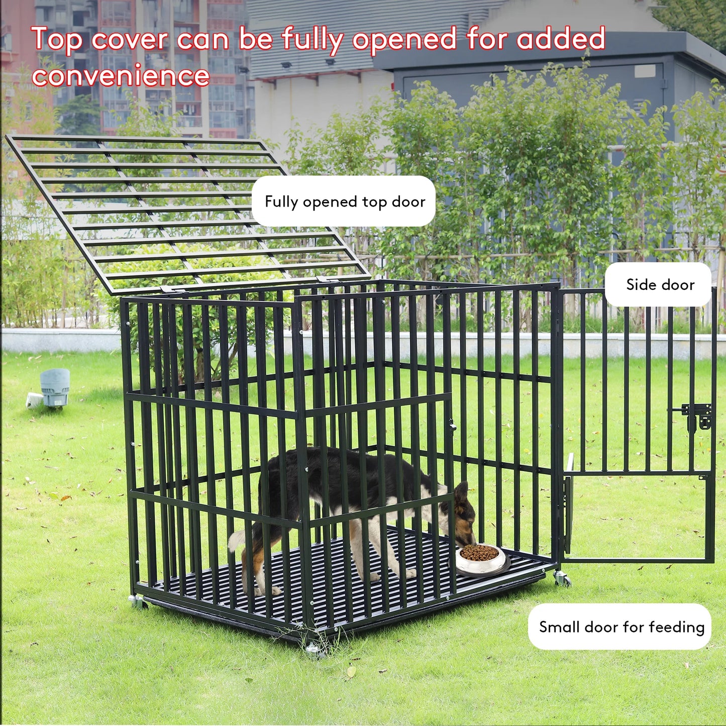 BINGOPA Heavy Duty Metal Dog Crate With 4 Lockable Wheels
