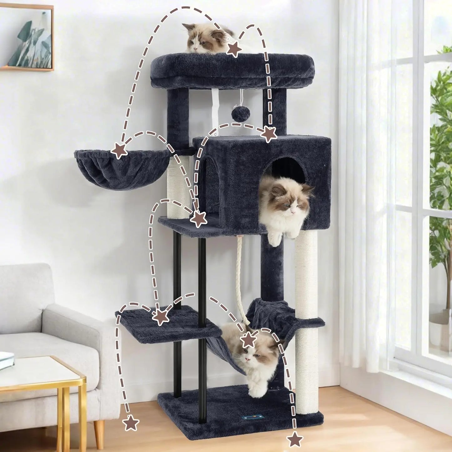 Cat Tree Tower for Indoor Cats With Hammock, Condo, Scratching Post