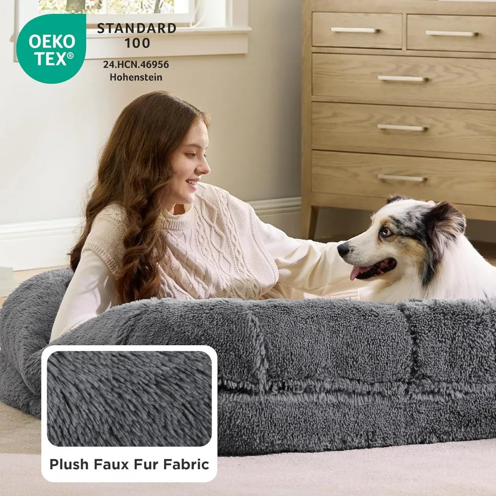 DAFIFY Foldable Portable Human Dog Bed 2 In 1 Bolster