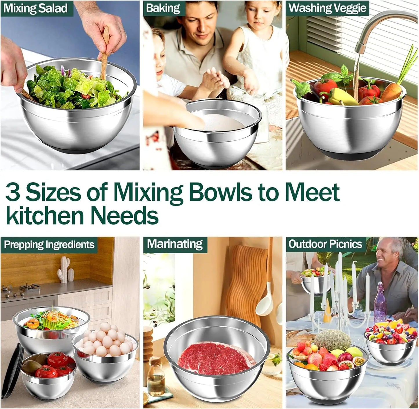 Stainless Steel Mixing Bowl Set With Nesting Bowls Colander Grater