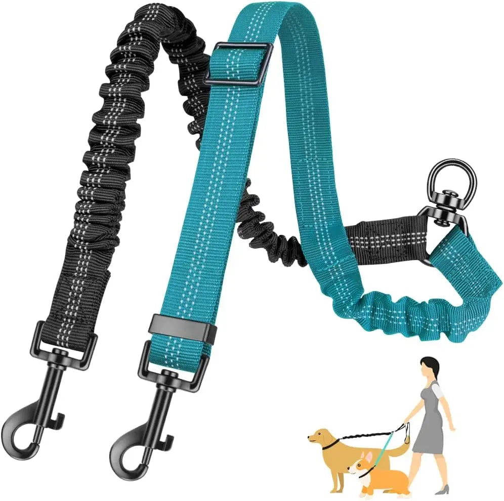 DCLOUDCN Dual Dog Leash Attachment With Shock Absorbing Bungee