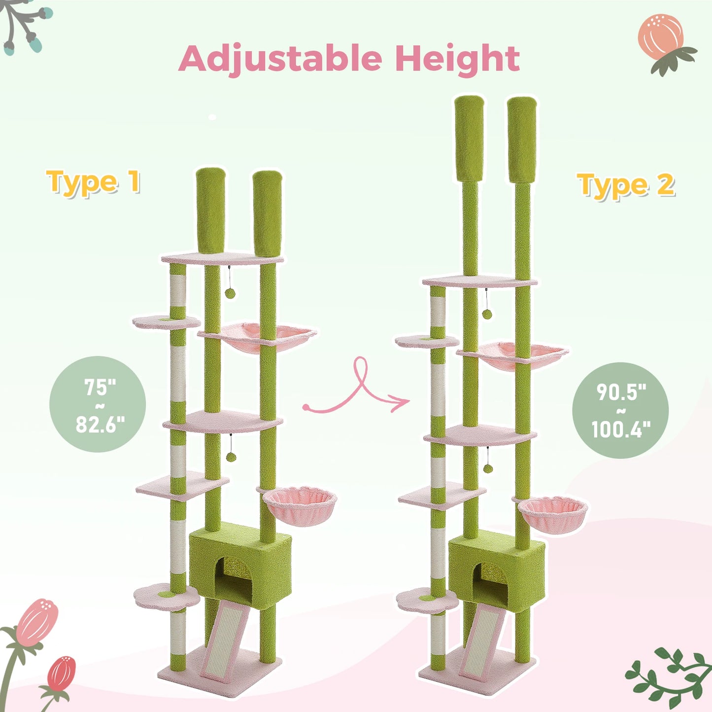 PETEPELACN Cactus Cat Tree Floor To Ceiling Tower With Condo
