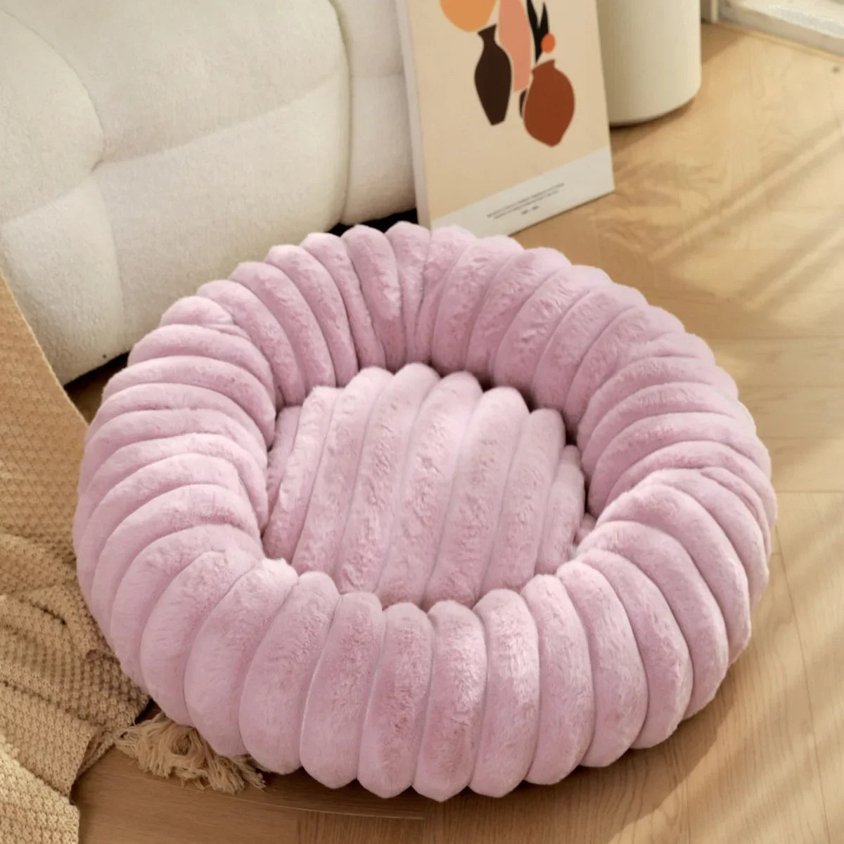 Round Plush Pet Bed For Dogs And Cats Winter Warm Cozy