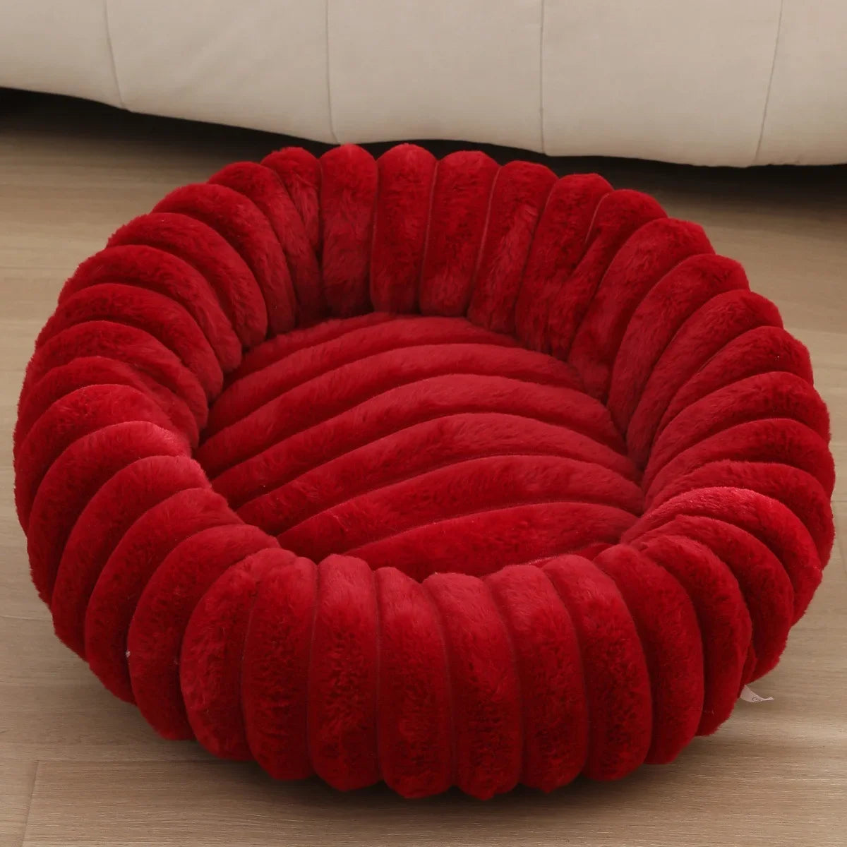 Round Plush Pet Bed For Dogs And Cats Winter Warm Cozy