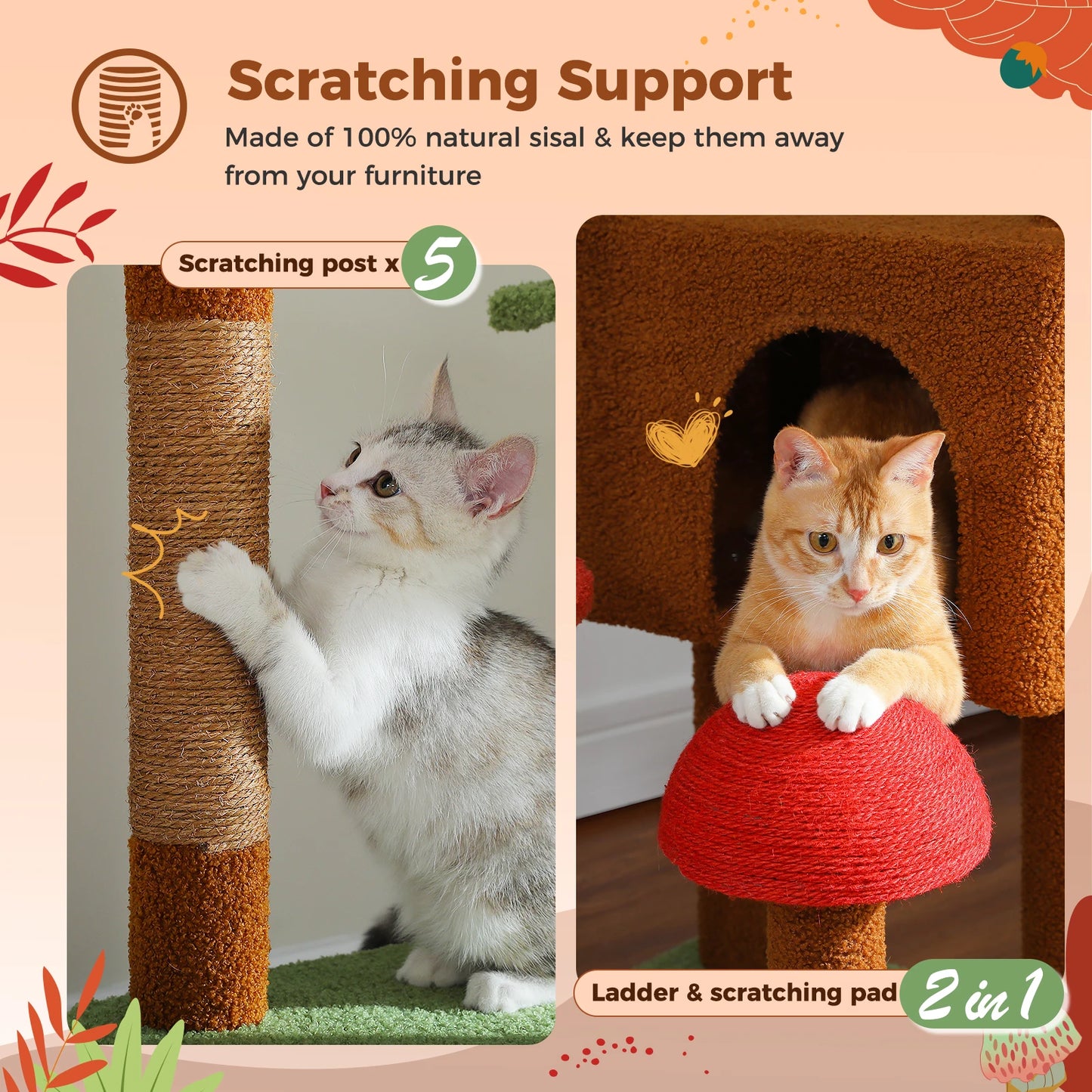 PETEPELACN Cat Tree Floor-To-Ceiling Tower With Condo Hammock