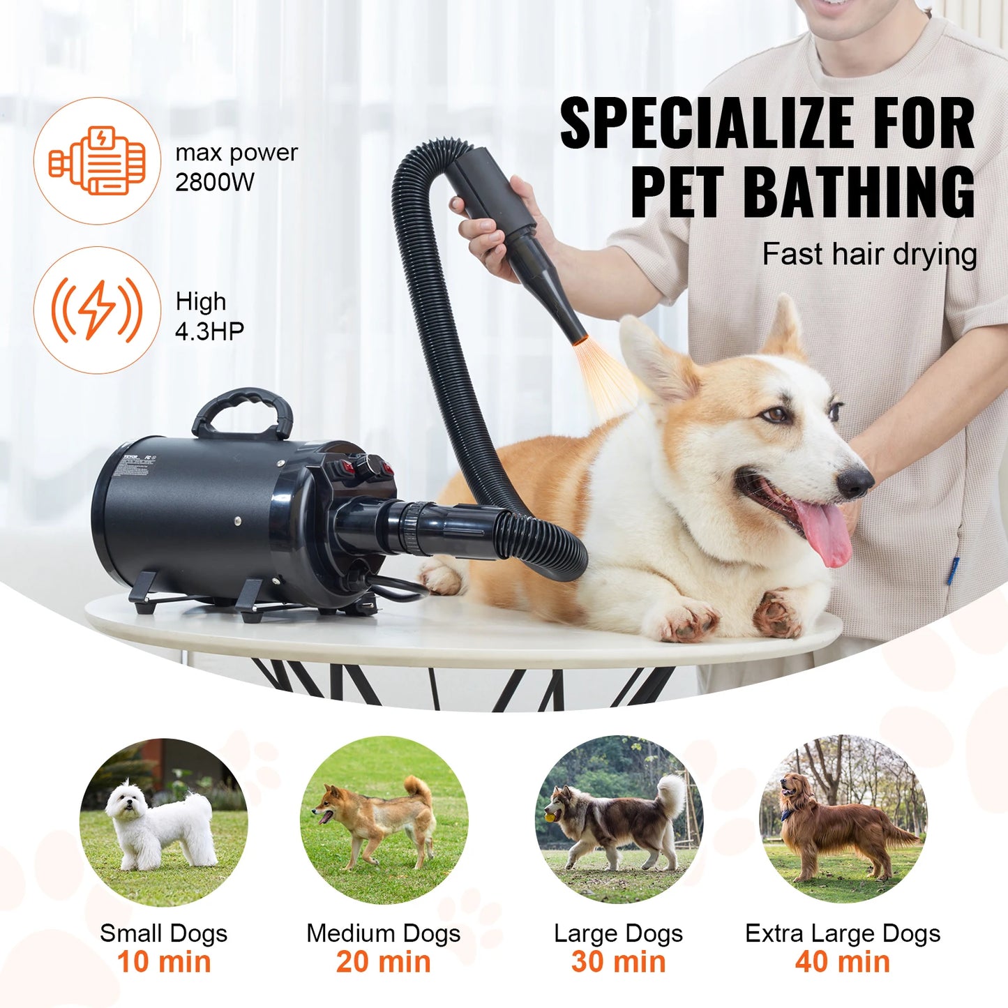 SucceBuy 2000W Dog Dryer With Adjustable Speed and Nozzles