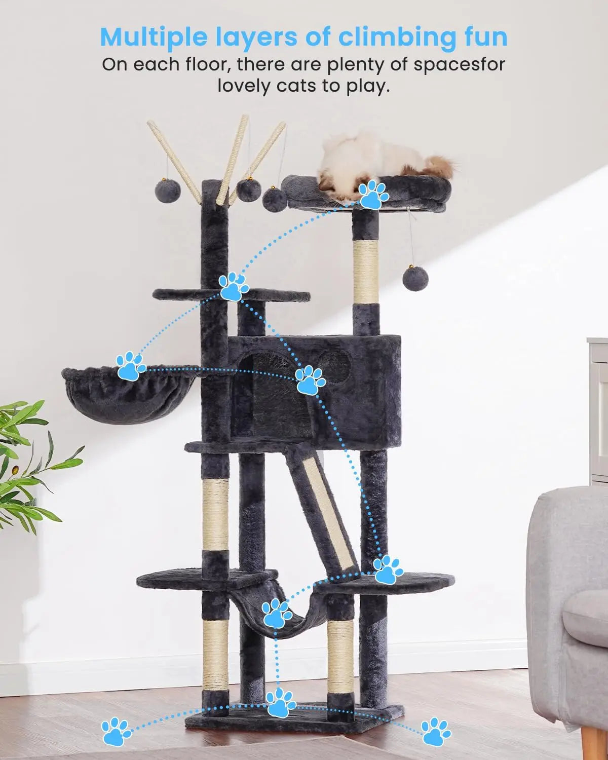 Cat Tower With Padded Bed Condo Hammocks And Scratching Posts