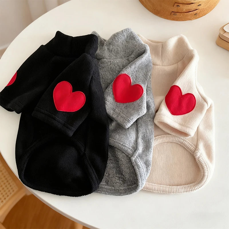 DOGGYZSTYLECN Winter Embroidered Heart Patch Shirt for Dogs