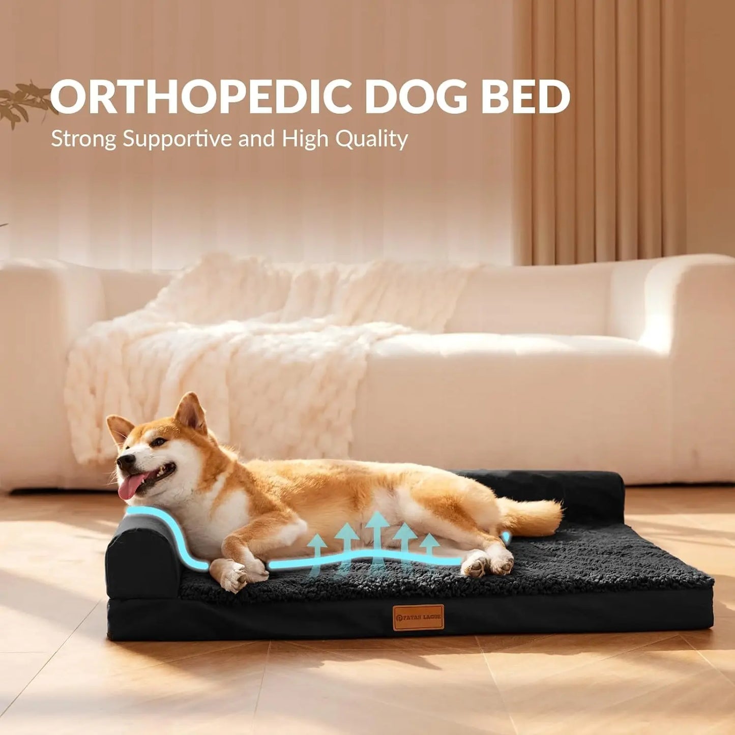Orthopedic Dog Bed With Waterproof Bolster Washable Cover Non-Slip Bottom