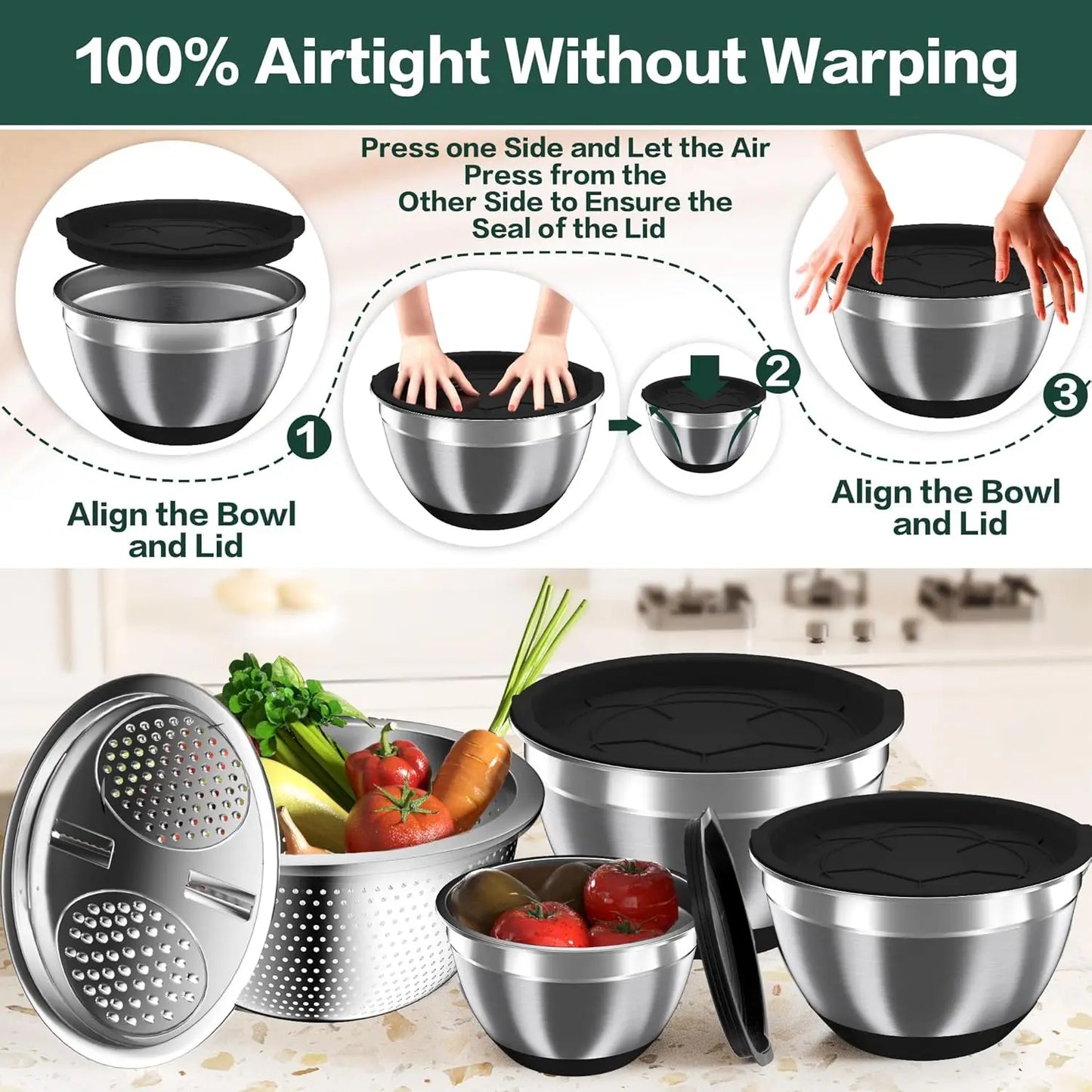 Stainless Steel Mixing Bowl Set With Nesting Bowls Colander Grater