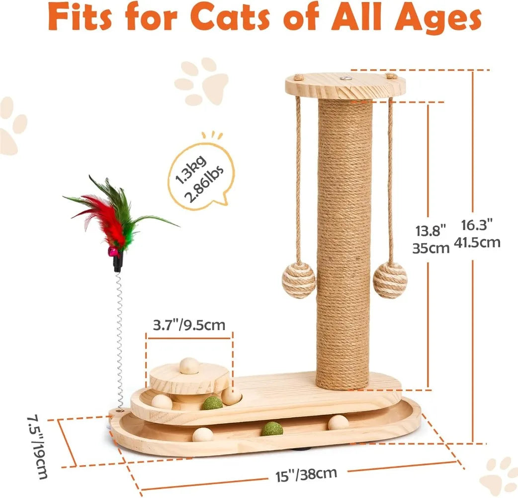 KYJGCN Sisal Cat Scratching Post With Double Tier Ball Track