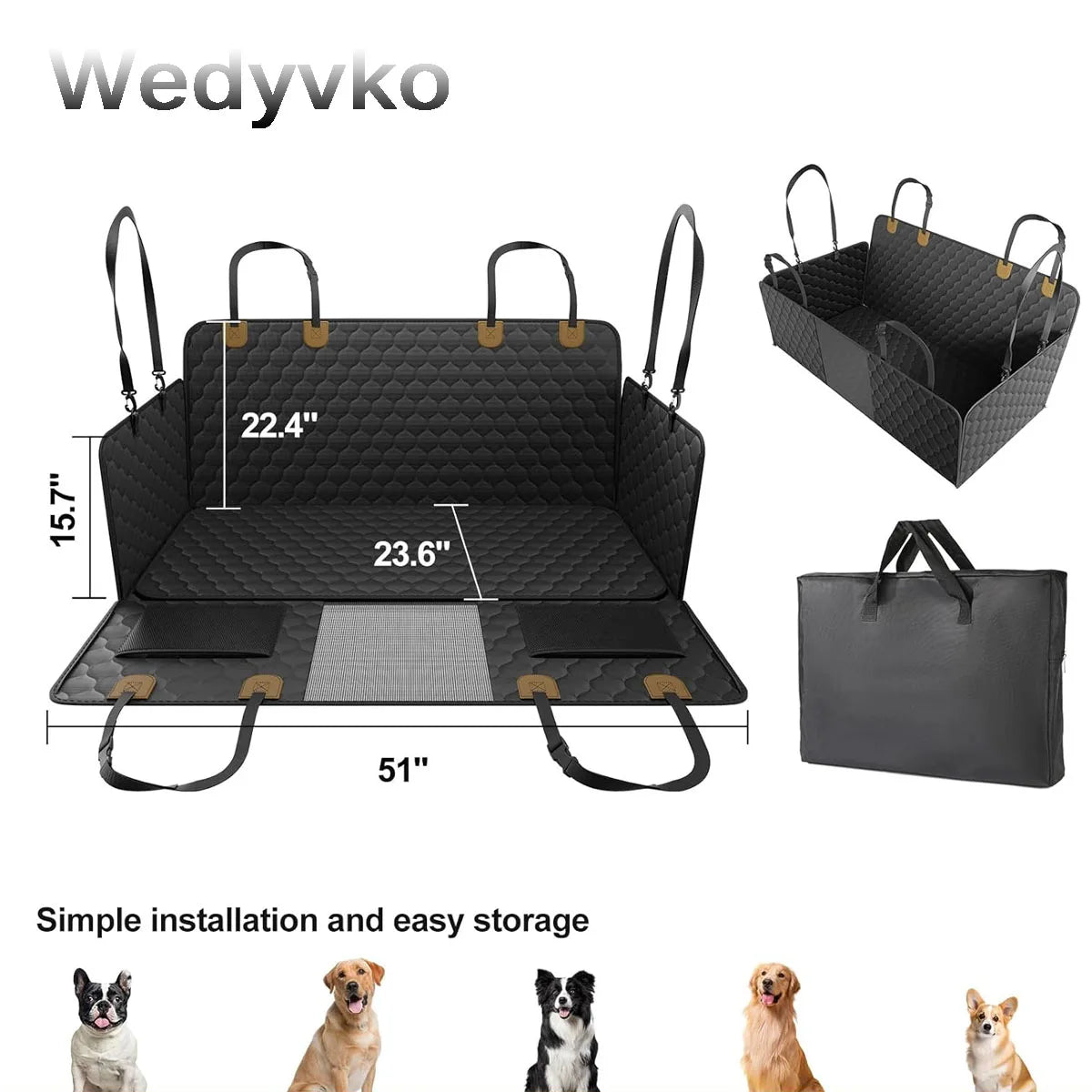 Wedyvko Back Seat Extender Hammock For Dogs Car Cover