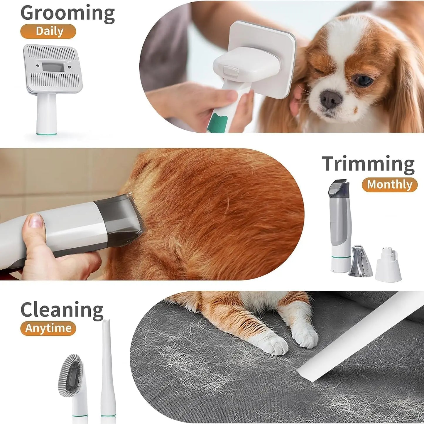 Pet Grooming Vacuum Kit With Clipper Nail Grinder 6 Tools
