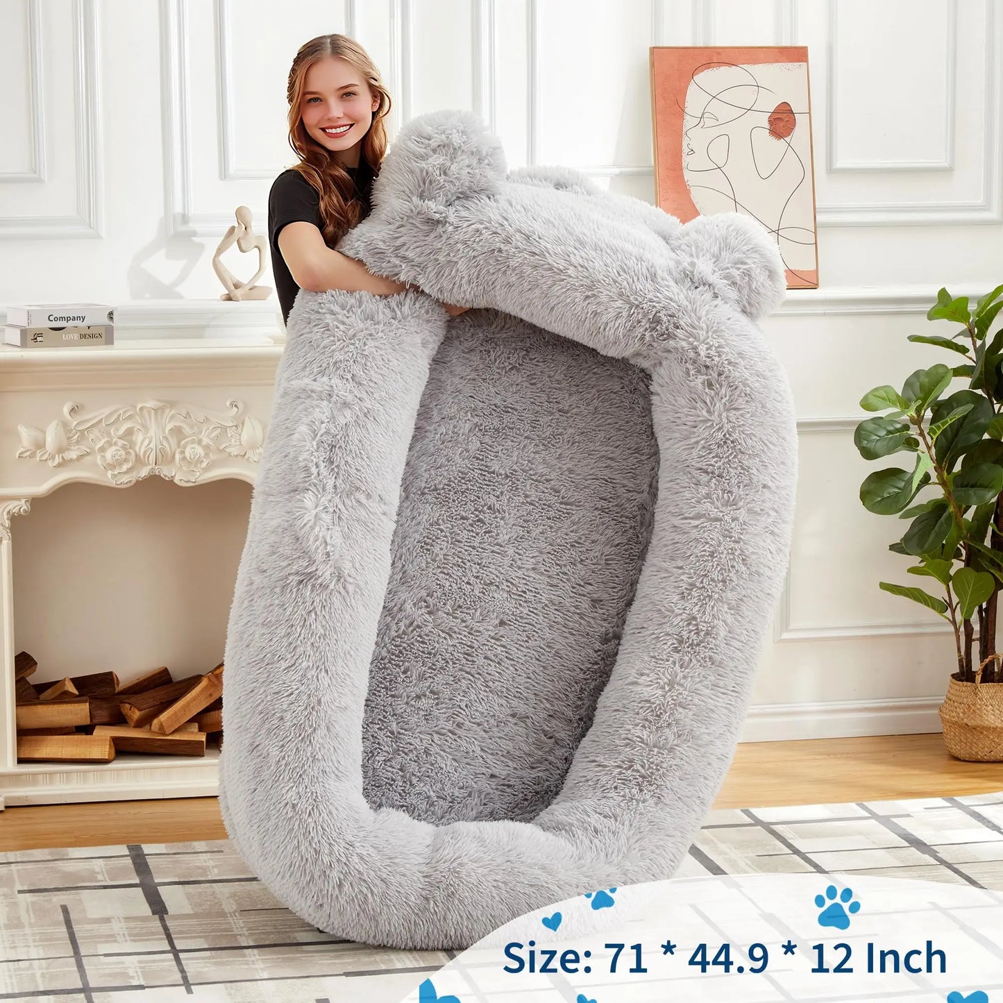 HiMISSCN Dog Bed For Adults With Removable Cover Storage Pockets