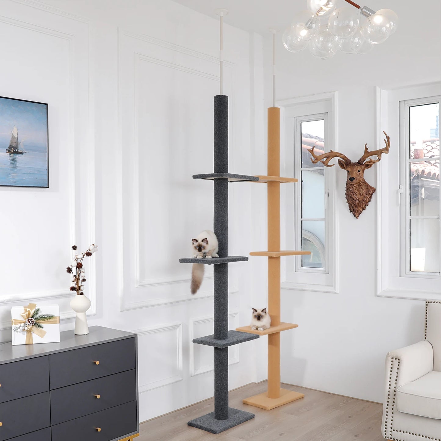 PEQULTICN Adjustable Height Cat Tree Floor to Ceiling Tower with Scratching Posts
