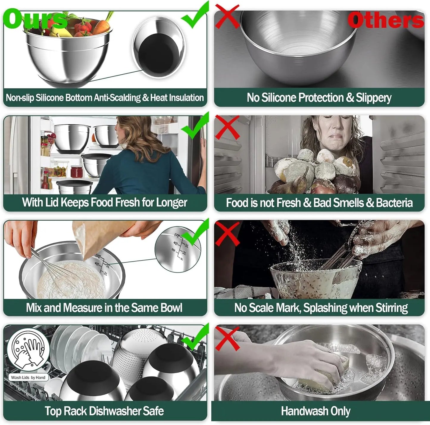 Stainless Steel Mixing Bowl Set With Nesting Bowls Colander Grater
