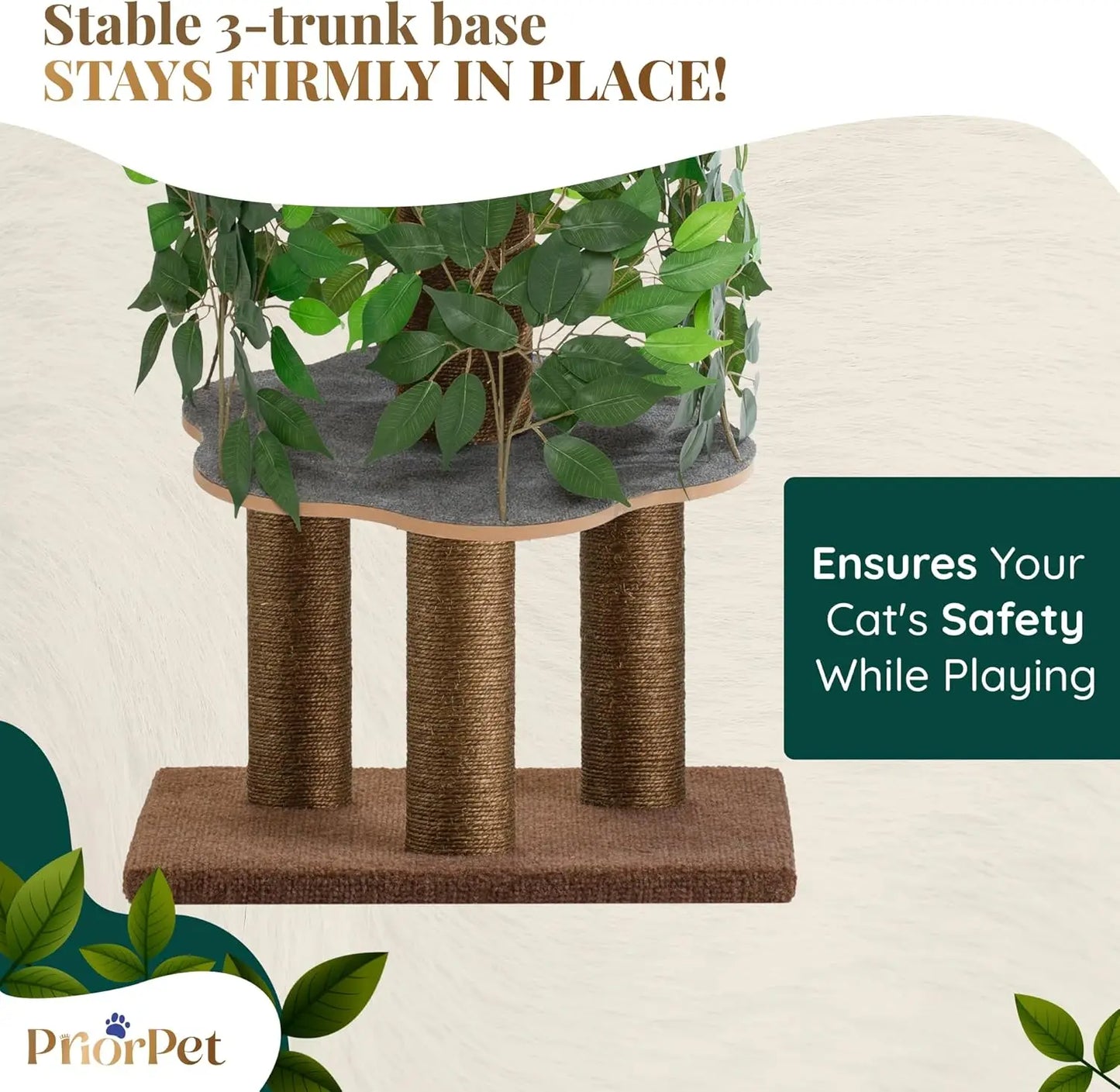 Stable Cat Tree With Leaves, Space Saving 4 Levels and Scratching Posts