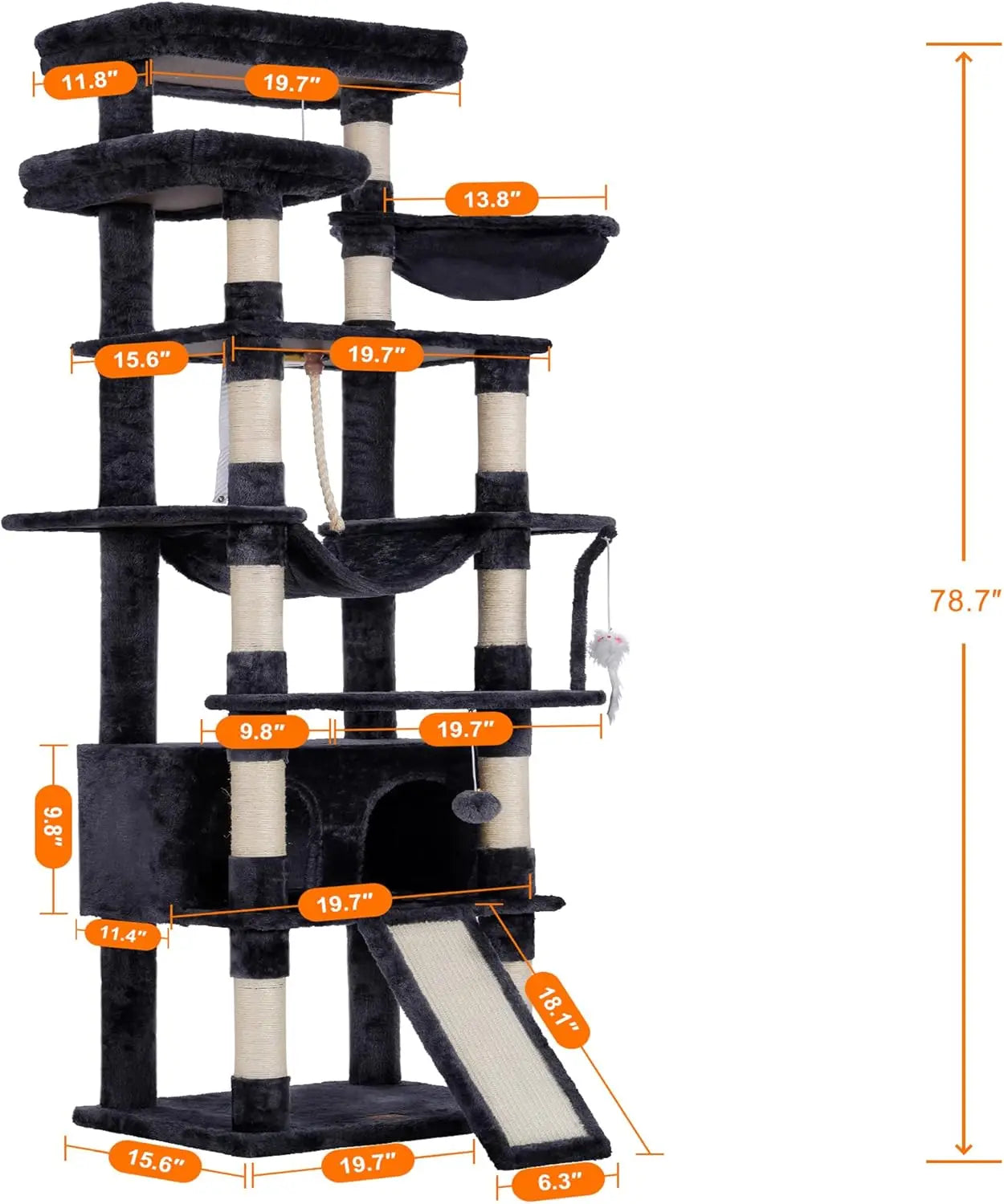 Multi Level Cat Tower With Plush Perches And Caves For Indoor Cats