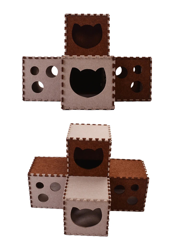 Felt Pom Cat Dog Tunnel Toy, Collapsible Interactive Nest