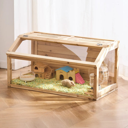 Wooden Hamster Cage Habitat With Clear Openable Top Small Animals