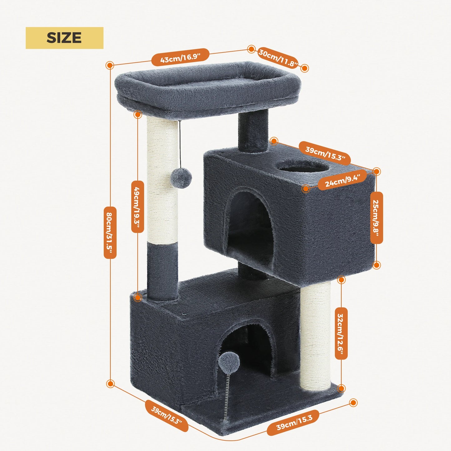 PAWZ Road Large Cat Tree Tower With Scratching Pad Included