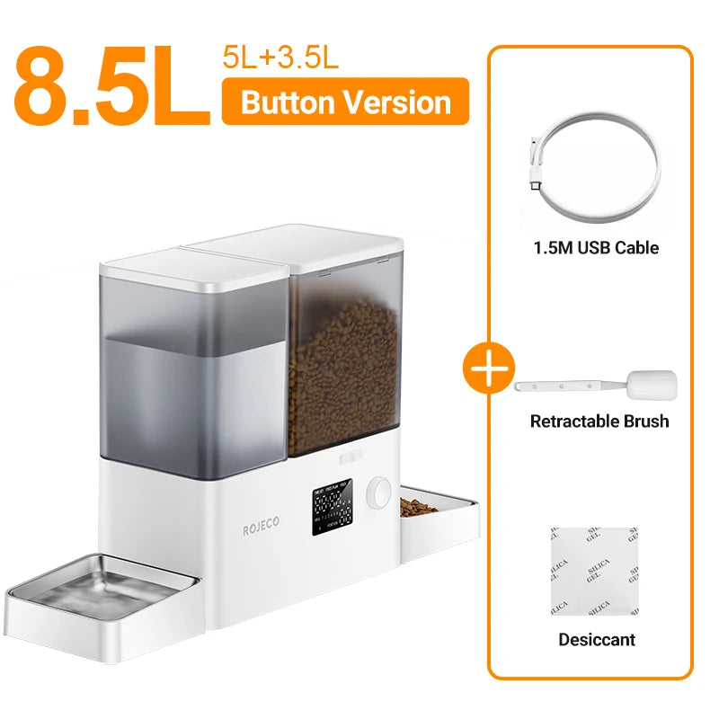 ROJECO 2In1 Automatic Pet Feeder and Water Fountain Kibble Dispenser for Cats