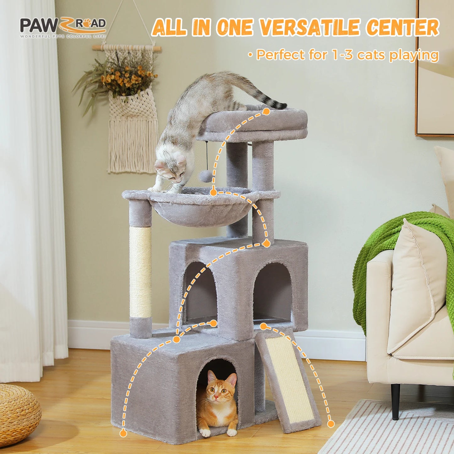 PAWZ Road Large Cat Tree Tower With Scratching Pad Included
