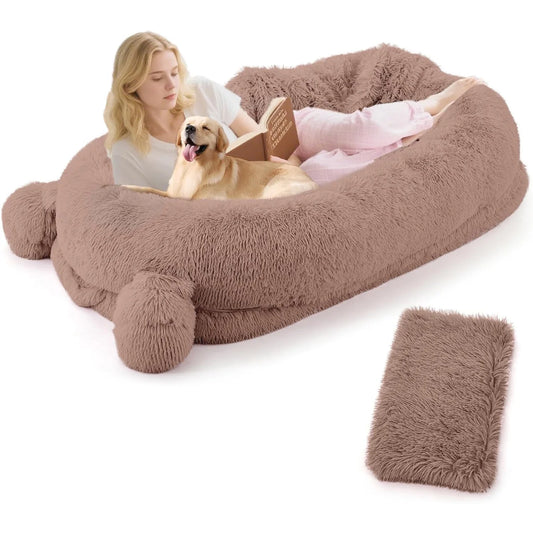 HiMISSCN Dog Bed For Adults With Removable Cover Storage Pockets
