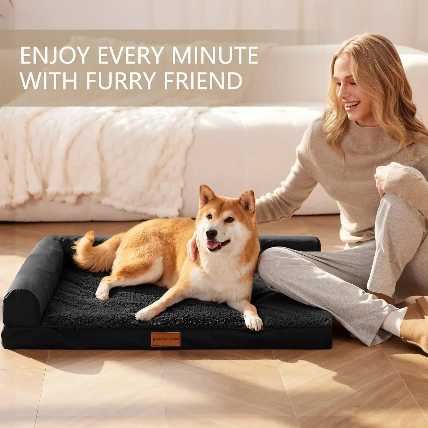 Orthopedic Dog Bed With Waterproof Bolster Washable Cover Non-Slip Bottom