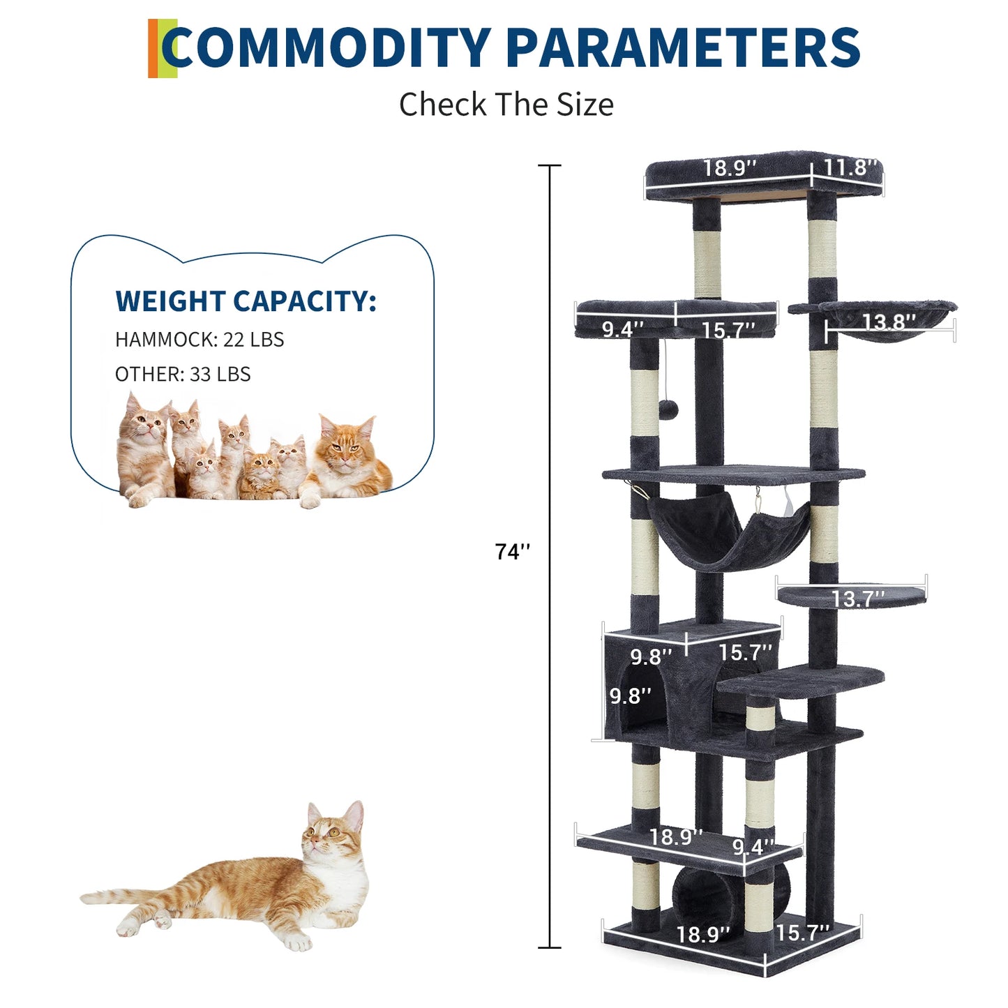 HiMISSCN Multi Level Cat Tree Tower With Scratching Posts Hammock
