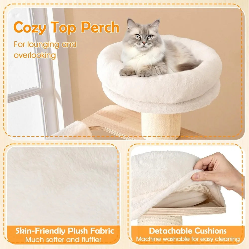 Tall Wood Cat Tree With Multi Level Condos And Posts