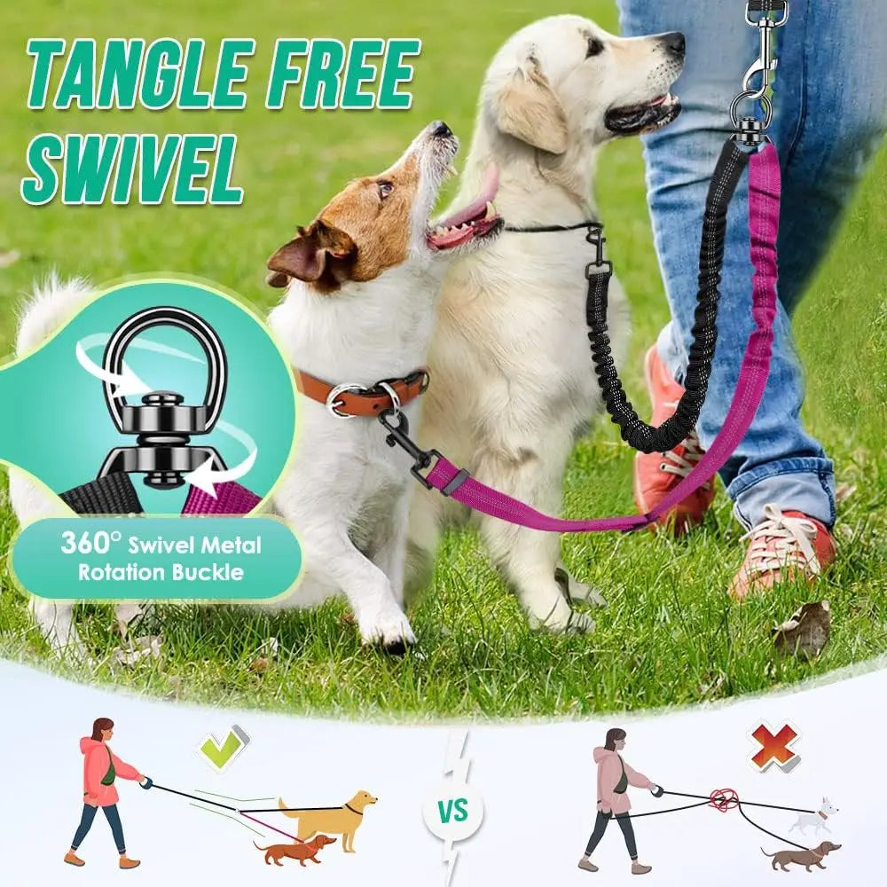 DCLOUDCN Dual Dog Leash Attachment With Shock Absorbing Bungee