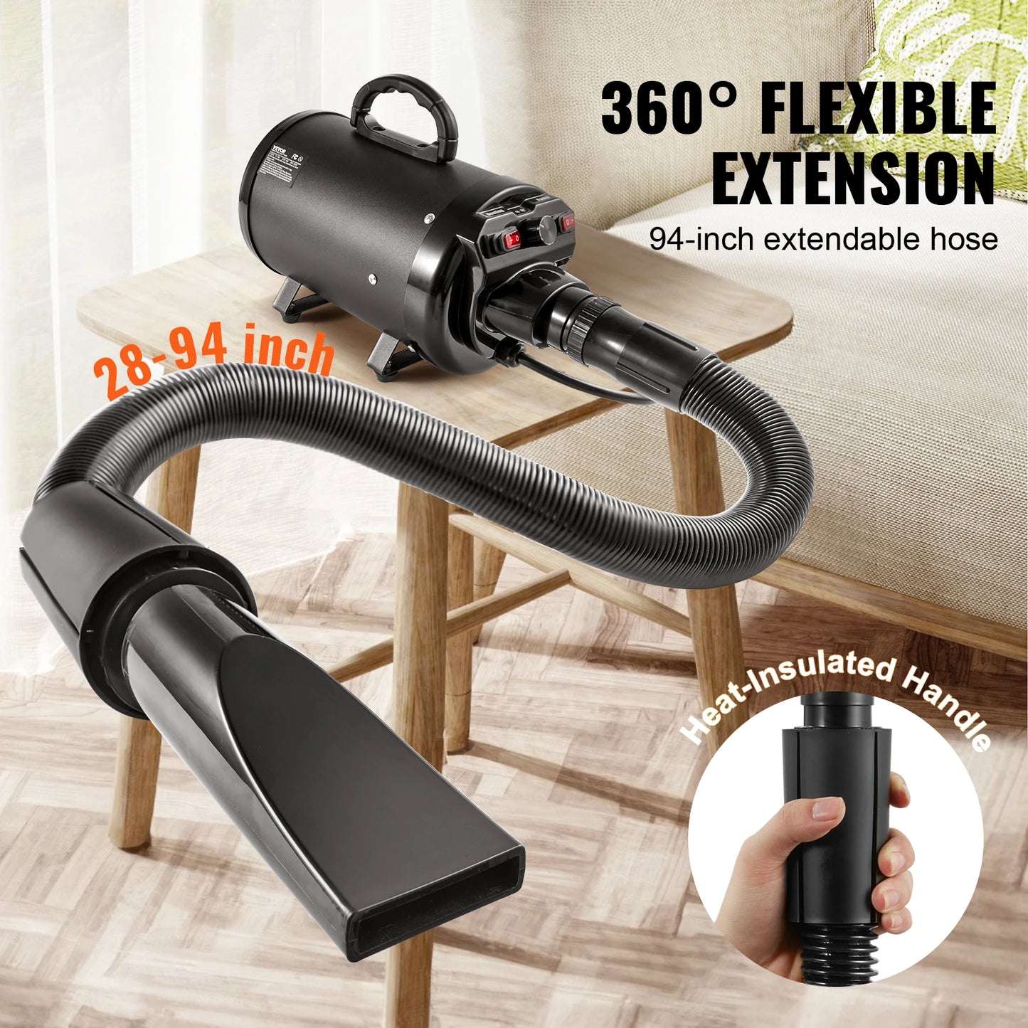 SucceBuy 2000W Dog Dryer With Adjustable Speed and Nozzles
