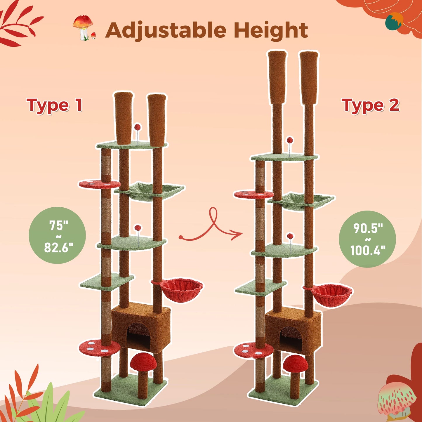 PETEPELACN Cat Tree Floor-To-Ceiling Tower With Condo Hammock