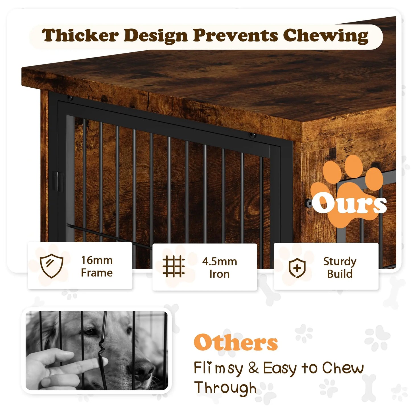 Wooden Dog Crate Furniture With Thick Cushion And Double Door