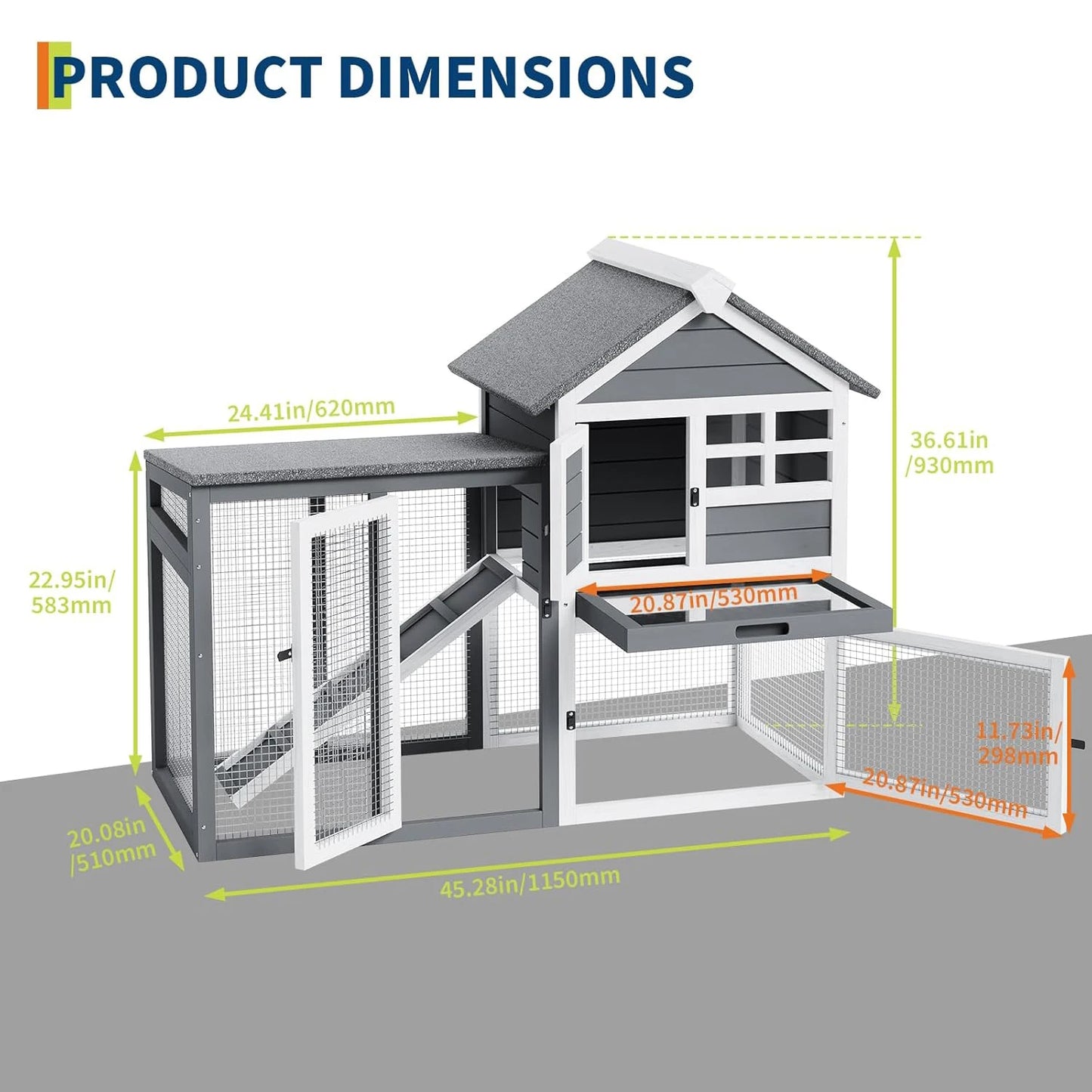 HiMISSCN Rabbit Hutch Two Story Indoor Outdoor Cage With Ramp