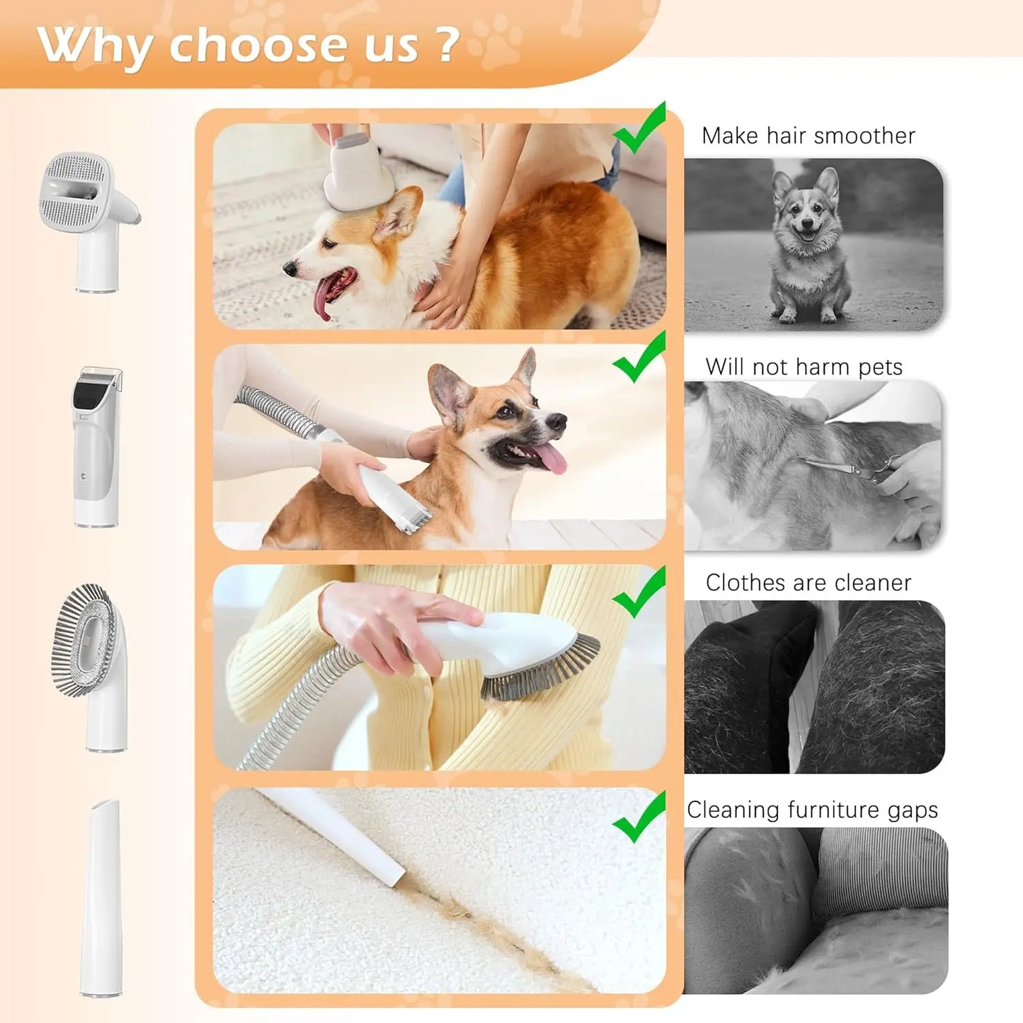 Pet Grooming Vacuum Kit With Low Noise And 5 Tools
