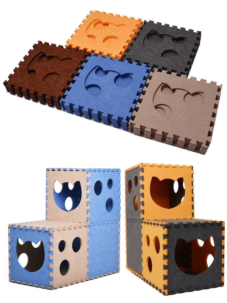Felt Pom Cat Dog Tunnel Toy, Collapsible Interactive Nest
