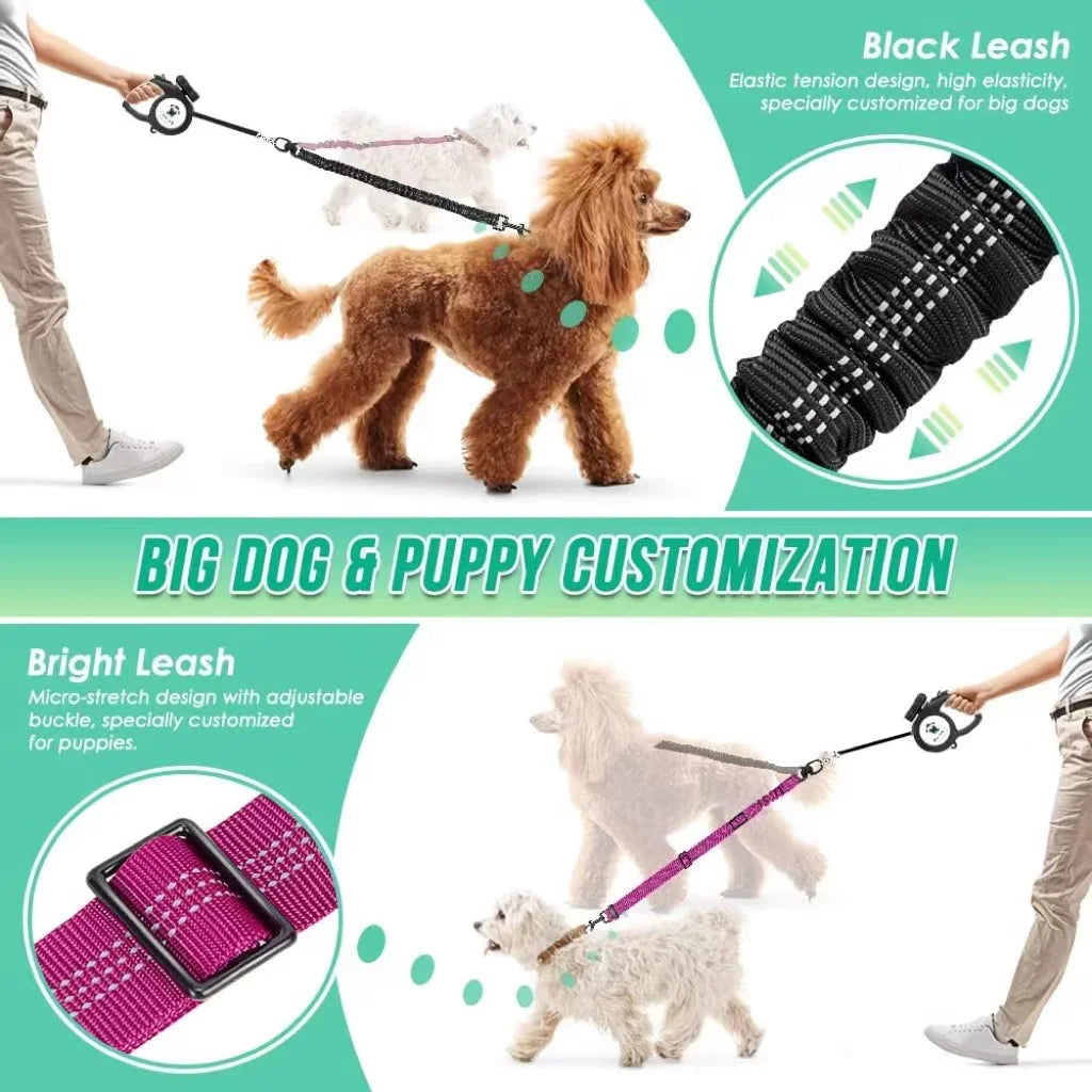 DCLOUDCN Dual Dog Leash Attachment With Shock Absorbing Bungee