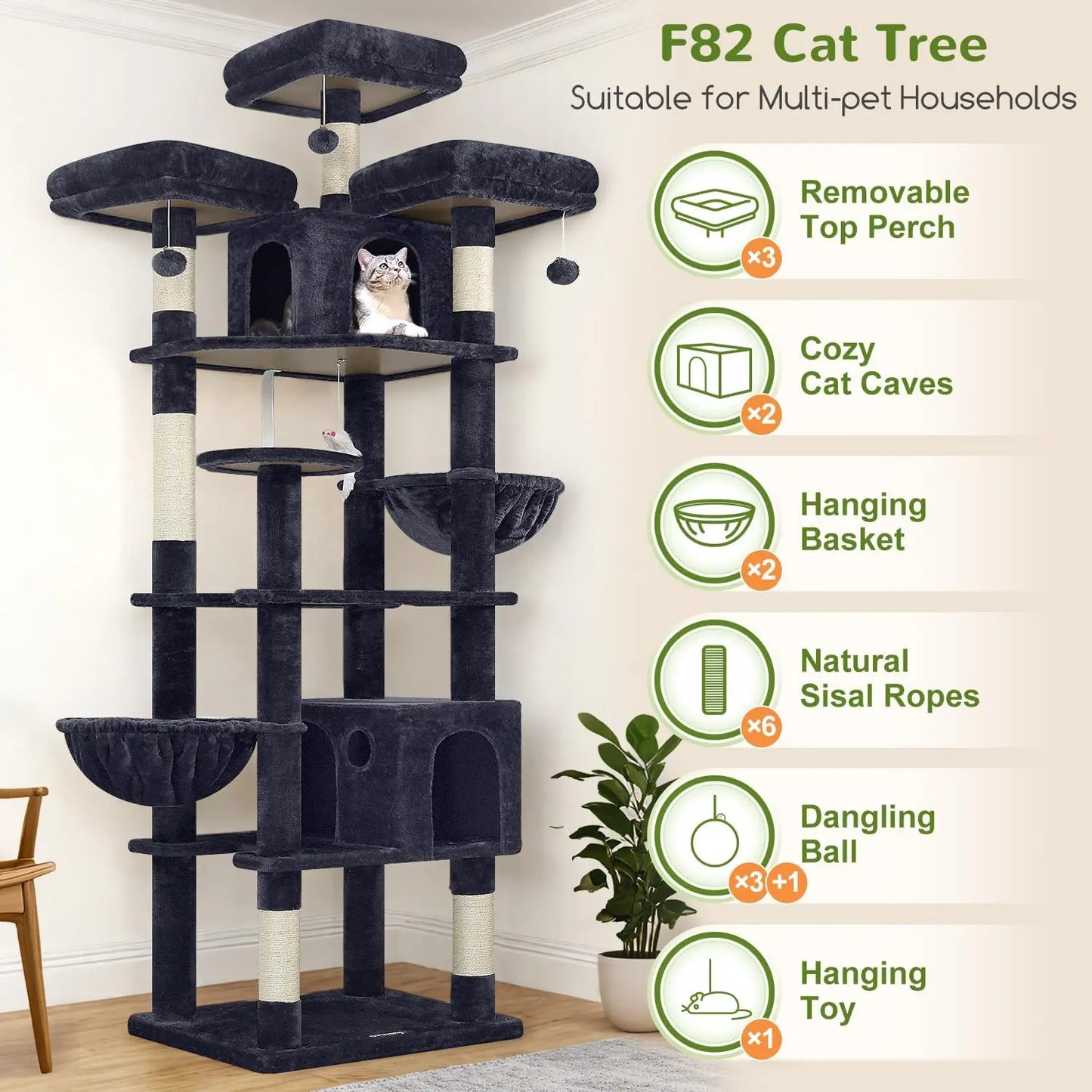 Multi-Cat Cat Tree Tower With Scratching Posts And Perches