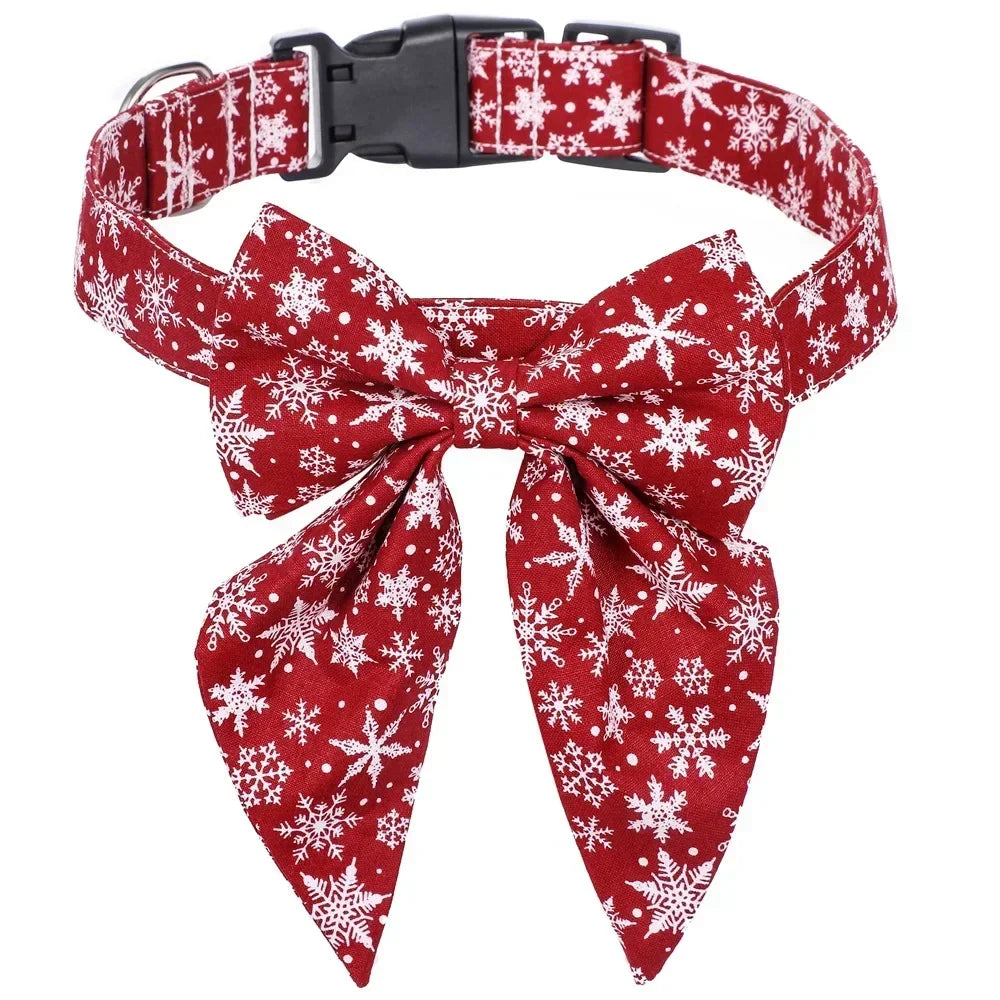 YOUSECN Cotton Snowflake Bow Dog Collar for Pets and Dogs