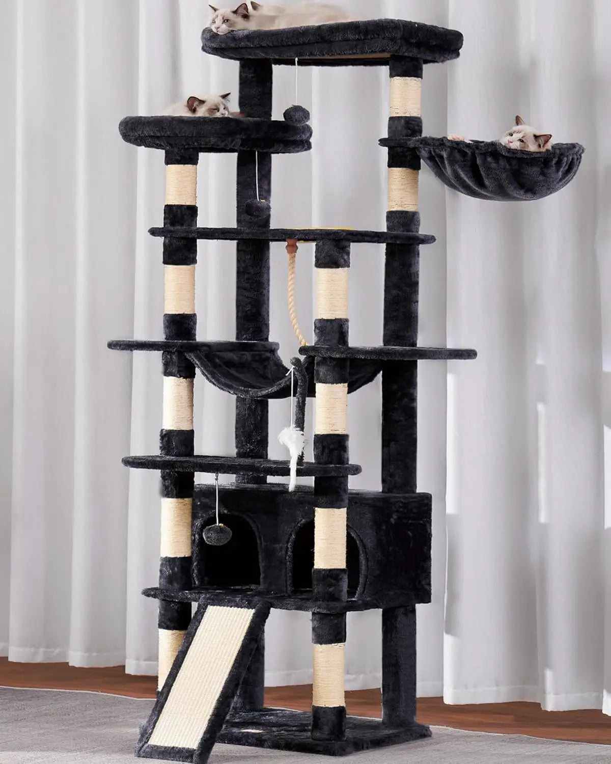 Multi Level Cat Tower With Plush Perches And Caves For Indoor Cats