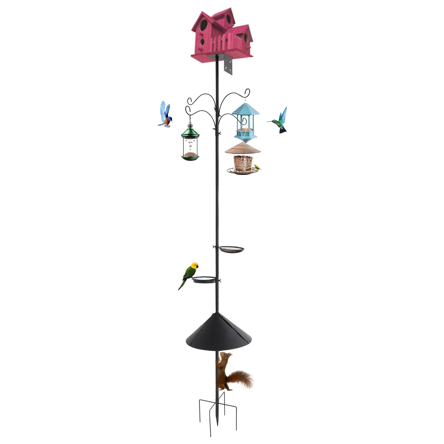 Iron Outdoor Bird Feeder With Adjustable Pole And Squirrel Baffle