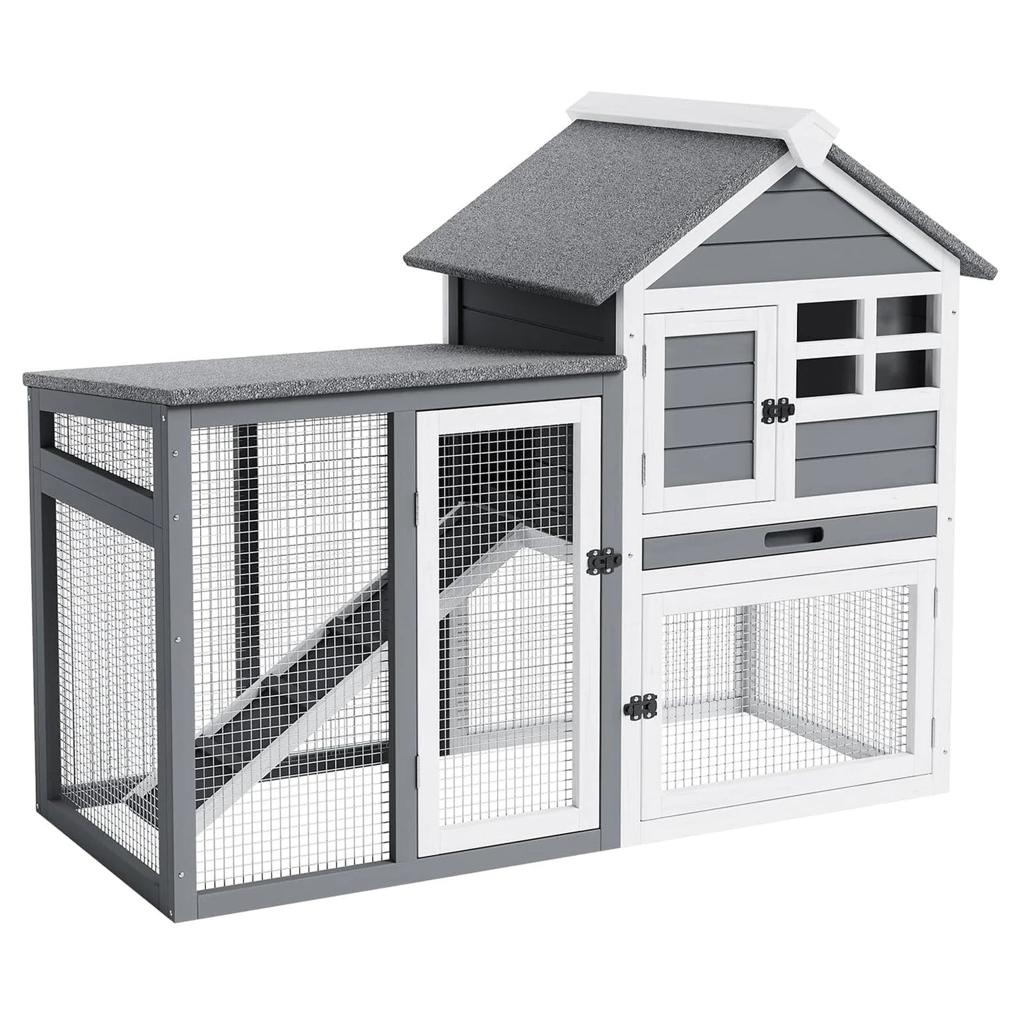 HiMISSCN Rabbit Hutch Two Story Indoor Outdoor Cage With Ramp