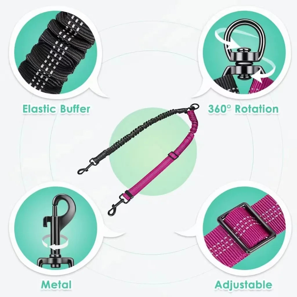 DCLOUDCN Dual Dog Leash Attachment With Shock Absorbing Bungee