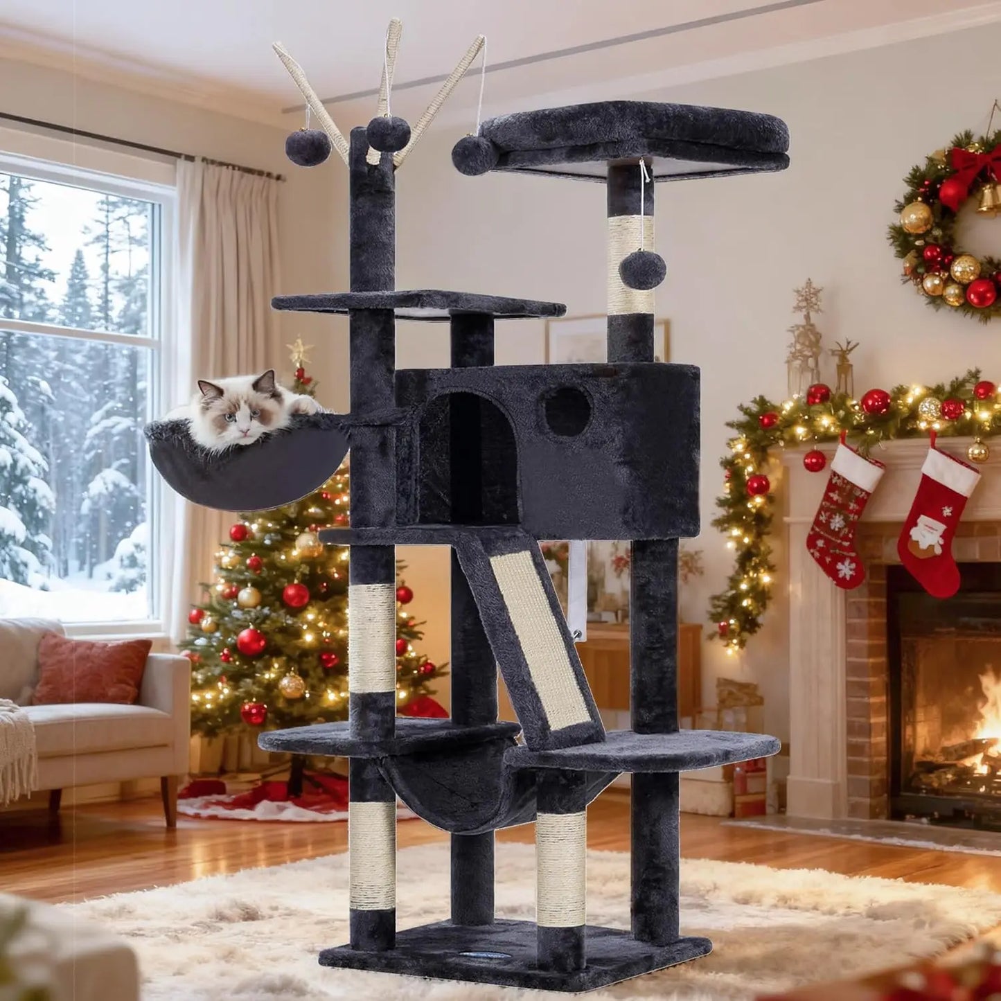 Cat Tower With Padded Bed Condo Hammocks And Scratching Posts