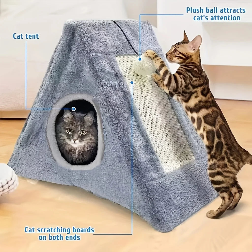 Sisal Cat Bed With Plush Toy Ball Scratching Board